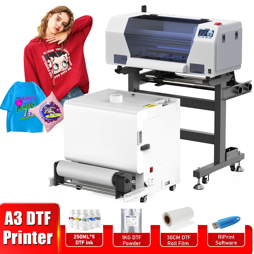 13" DTF Printer A3 Directly To Film XP600 impresora dtf A3 with DTF Powder Shaking Machine for clothes jeans A3 t shir printing