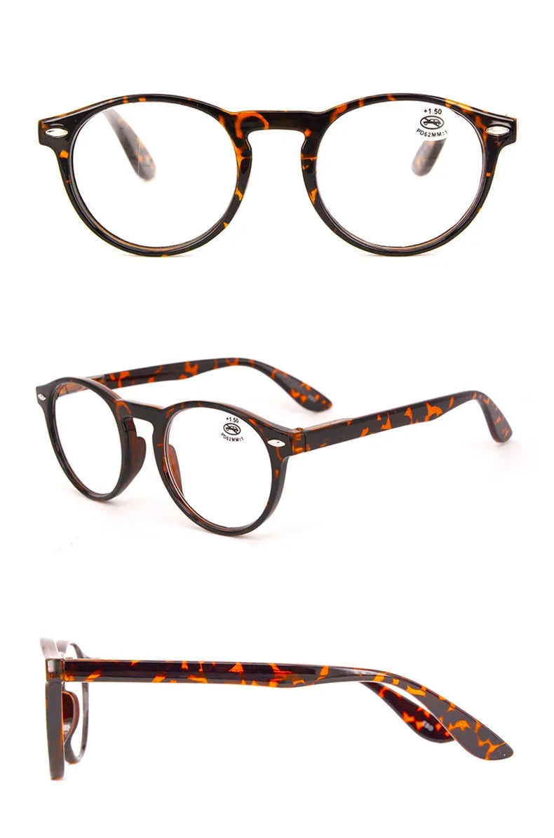 Ultralight Red Leopard Print Reading Glasses Women Men Round Glasses Frames for Read Female Fashion Vintage Clear Eyeglasses
