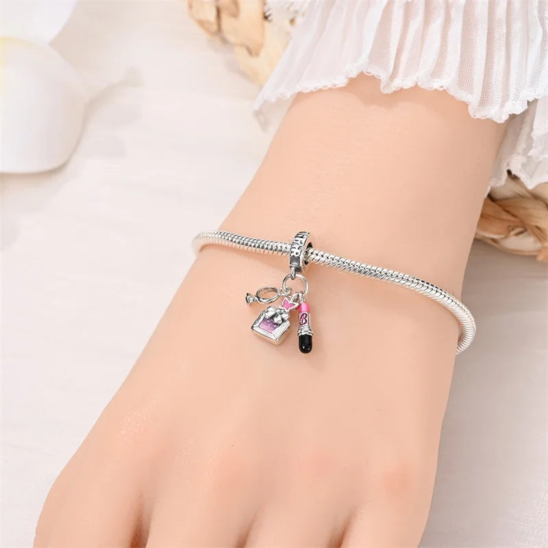 925 Sterling Silver Princess Powder Series Exquisite Daily Bow Sweet Charms Beads Fit Pan Original Bracelets DIY Jewelry