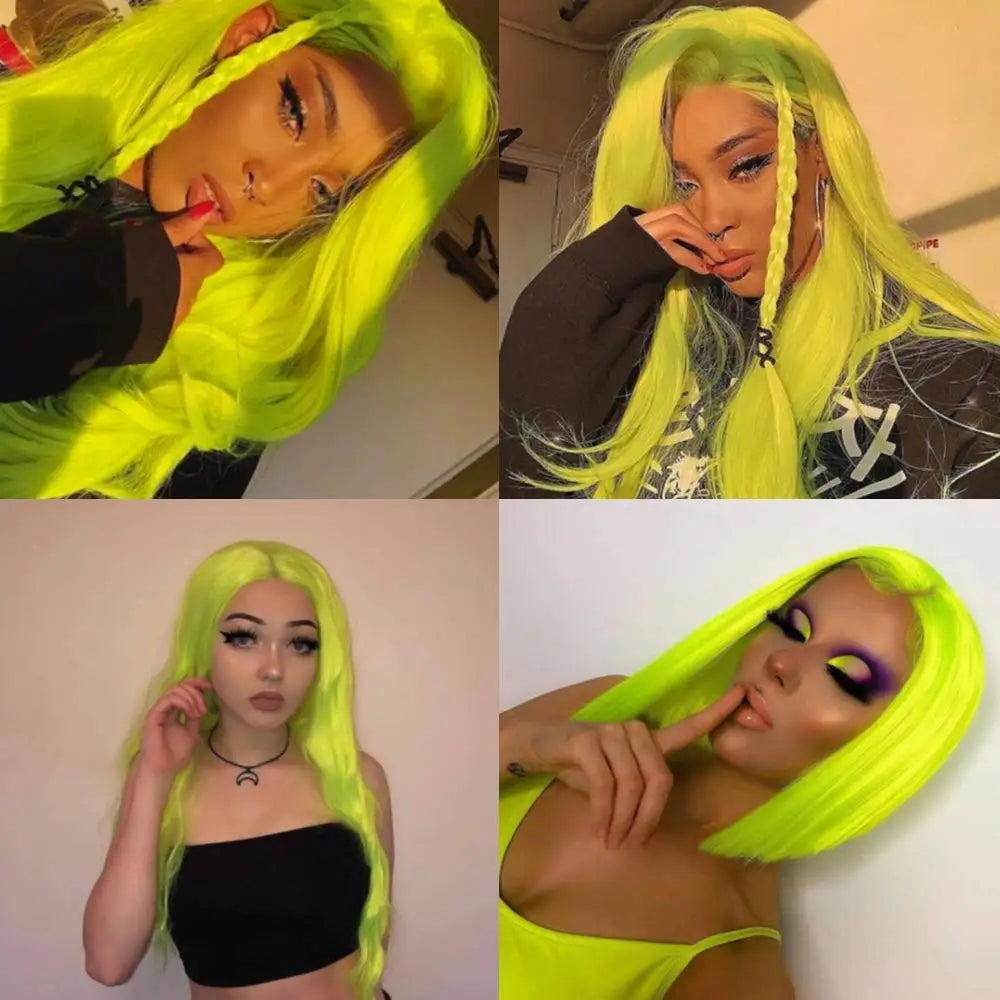 Fluorescent Green Wigs for Women Neon Green Long Straight Lace Synthetic Wigs with Baby Hair Glueless Heat Resistant Hair