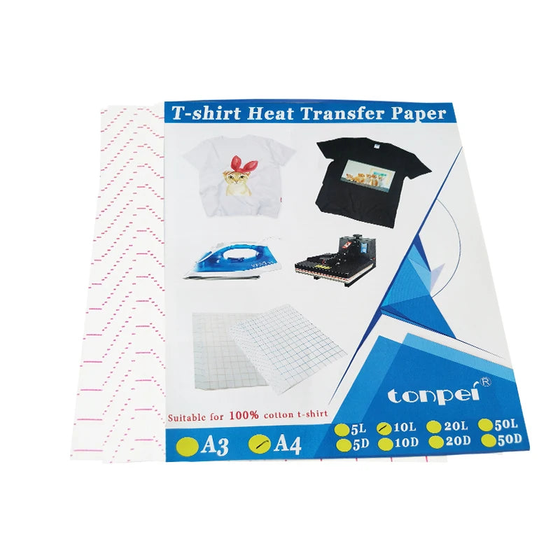 10 Sheets Inkjet Heat Transfer Paper A4 Cotton T-Shirt Dark Black Transfer Paper  Light White Paper For 100% Cotton Fabric