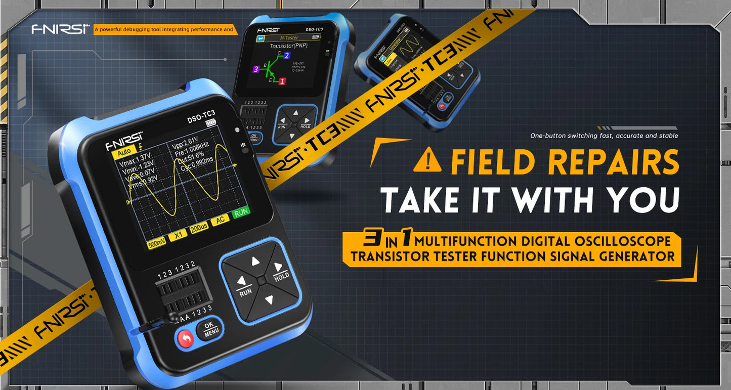 FNIRSI DSO-TC3 Mini Handheld Digital Oscilloscope Transistor Tester Signal Source 3in1 Multifunction Electronic Component Tester