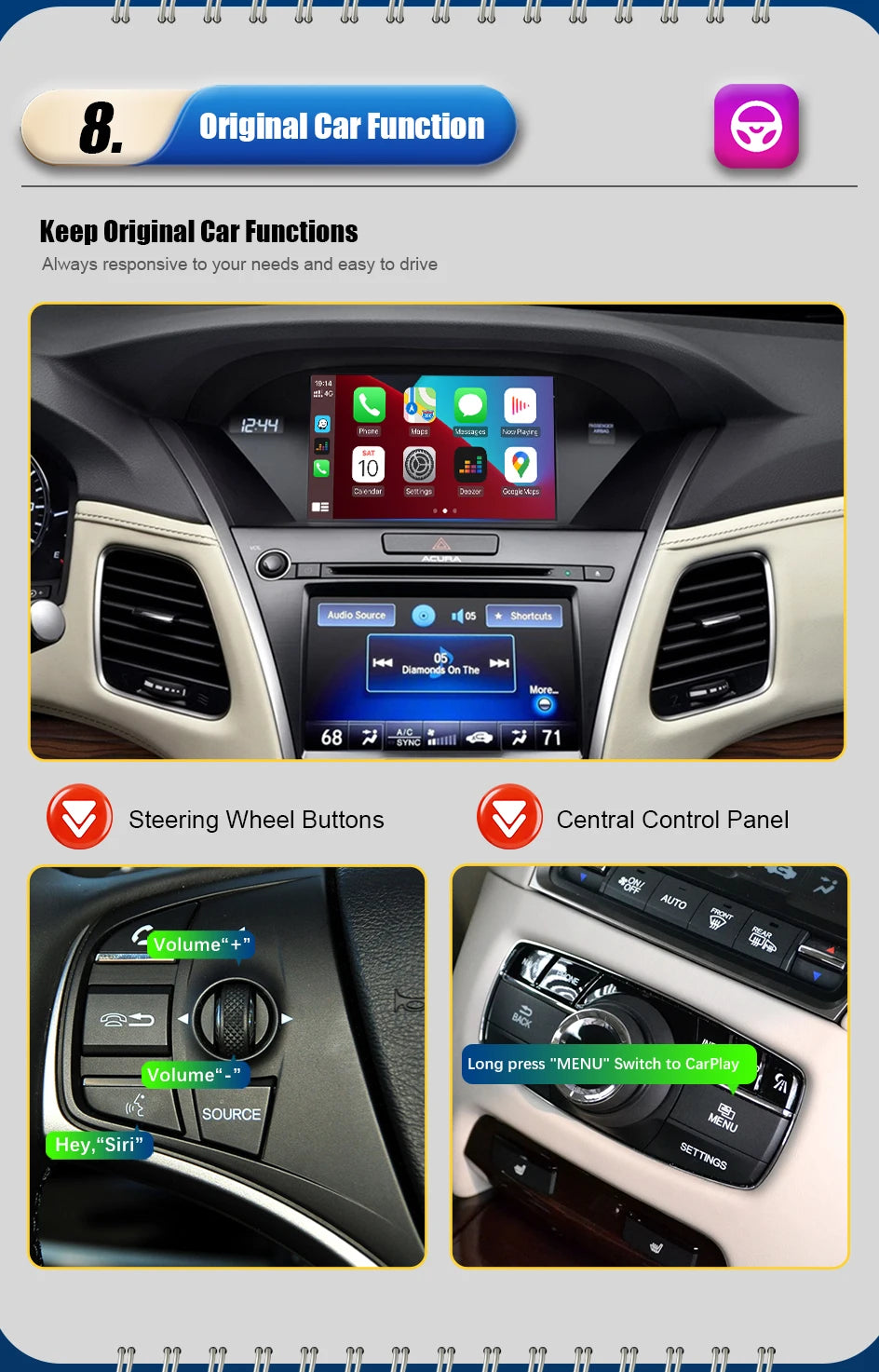 Car Ai Box Wireless Apple Carplay Android Auto For Acura YD3 MDX RDX TLX ILX RLX Honda Odyssey Original Screen Support Mirroring