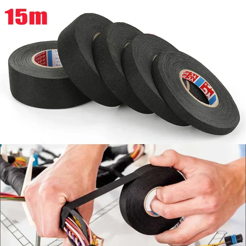 15 Meter Heat-resistant Flame Retardant Tape Adhesive Cloth Tape For Car Cable Harness Wiring Loom Protection Width 15/19/25MM