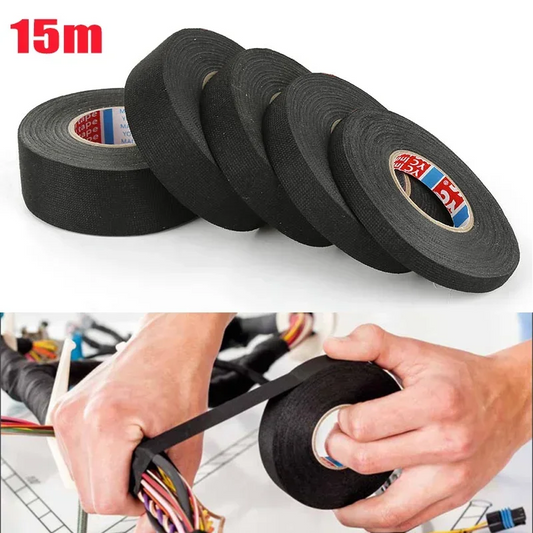 15 Meter Heat-resistant Flame Retardant Tape Adhesive Cloth Tape For Car Cable Harness Wiring Loom Protection Width 15/19/25MM