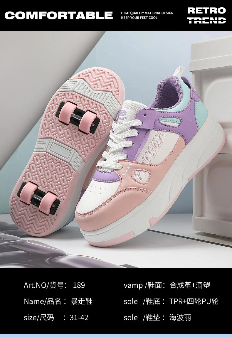 Student roller skates, detachable four-wheel roller skates, size 31-40 multifunctional sports shoes for boys and girls