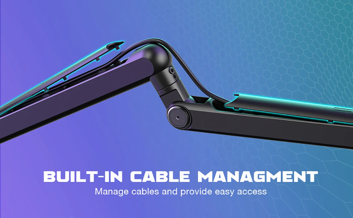 FIFINE Adjustable Low-profile Arm Microphone Stand with Cable Managment/Desk Mount, Suspension Boom for K688 Ampligame AM8-BM88