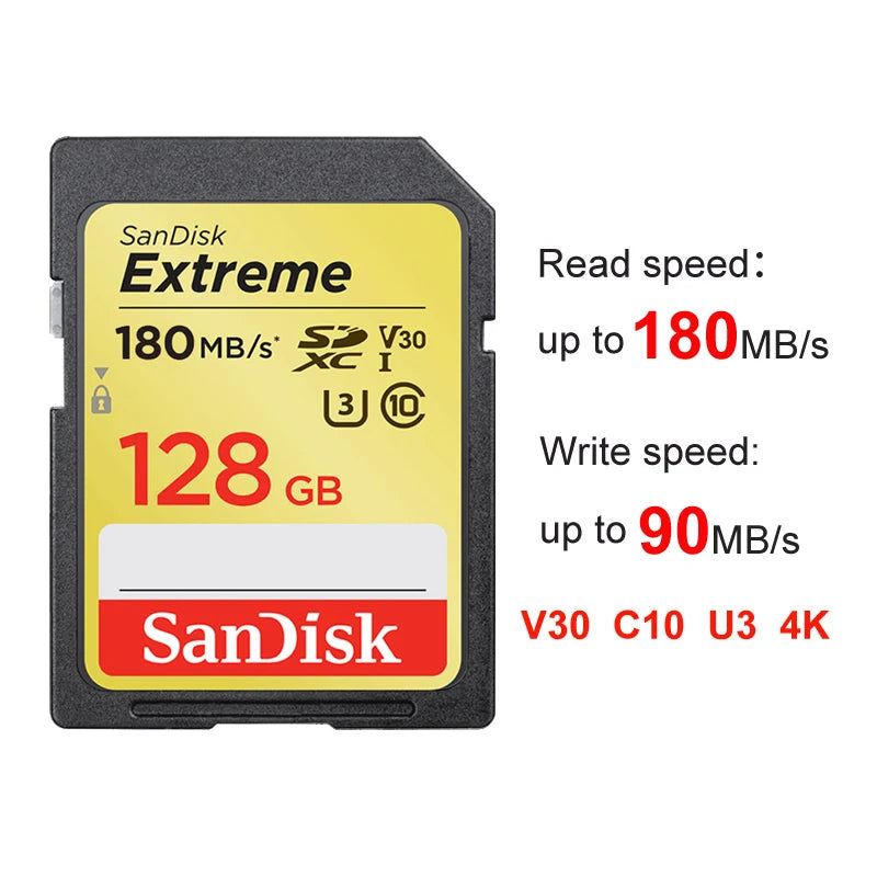 SanDisk SD Card for Camera 100M-200M/s 256GB 128GB 64GB 32GB Memory Card U3 U1 4K Flash Card for Camera Flash Card SDXC SDHC