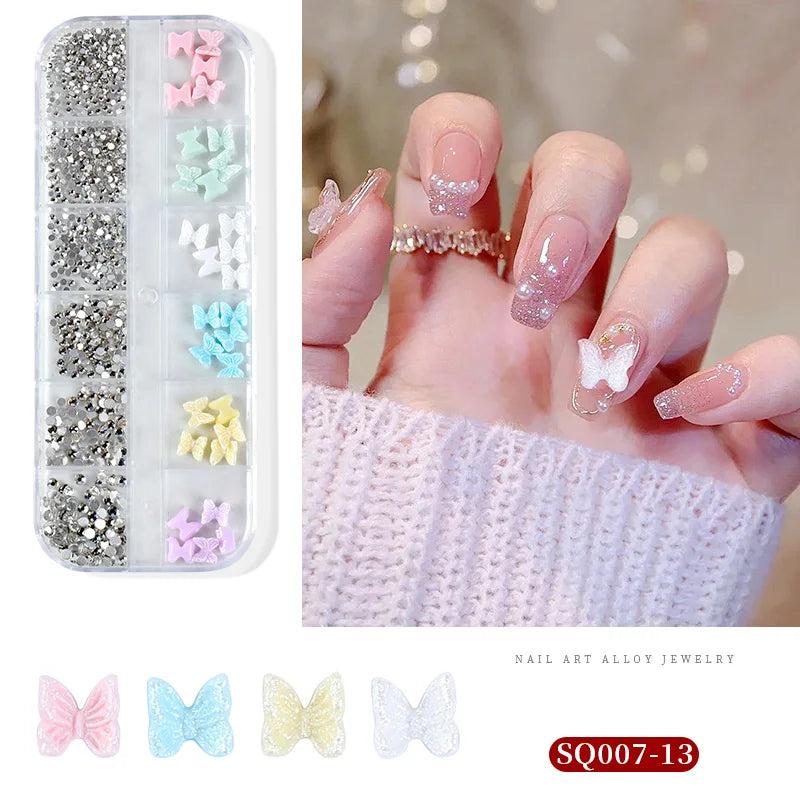3D Nail Art Rhinestones Nail Decorations Gems Crystal Pearl Butterfly Half Beads Nail Art DIY Decoration Wholesale Mix Size