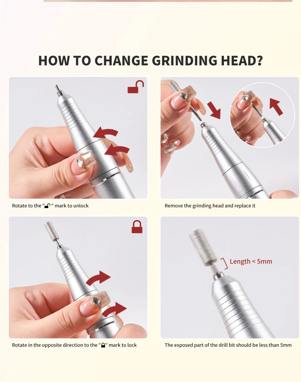 45000RPM Nail Drill Machine Kit Rechargeable Electric Portable Nail Sander File for Gel Nails Polishing For Manicure Salon Home