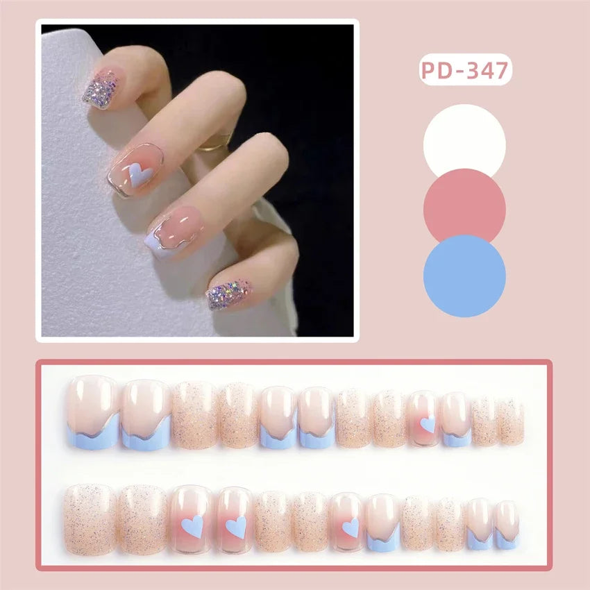 24Pcs/Set Yellow Lemon French Handmade Fake Nails Full Coverage Design Stick Wearing False Nails Artificial Press on Nail Tips