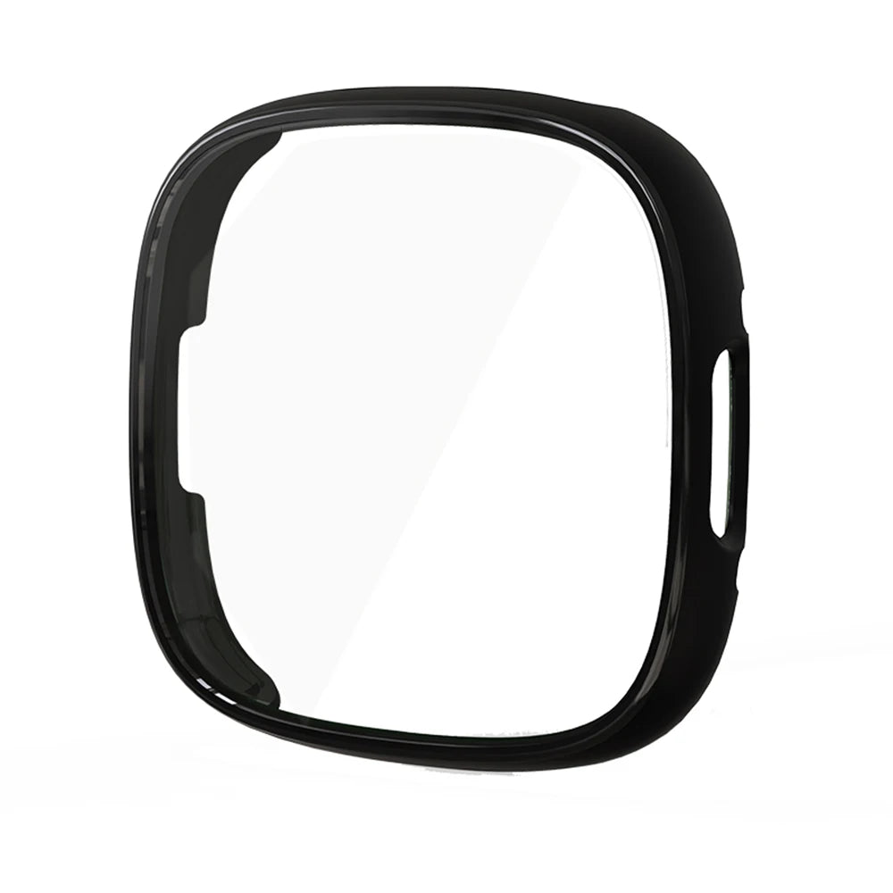 Screen Protector for Fitbit Versa 4/Sense 2 Hard PC Bumpe Protective HD Tempered Glass Case All-Around Full Cover Bumper Shell