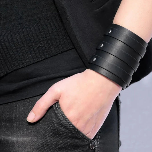 1PC Men's Fashion Versatile Bracelet Vintage Wide Strap Punk Style Multilayer Leather Wristband Simple Accessories Jewelry