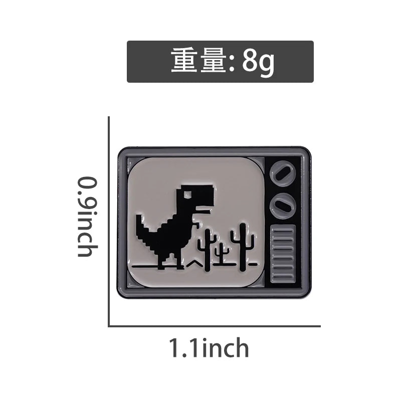 Dinosaur Pixel Games Mosaic Enamel Pins Custom 90's Retro TV Brooches Lapel Badges Cartoon Animal Jewelry Gift For Kids Friends