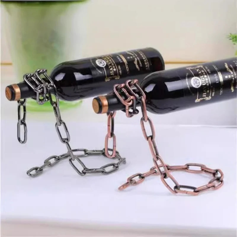 Floating Wine Bottle Holder - Magic Steel Chain Wine Rack for Suspended Display - Holds Any Long-Neck Wine Bottles
