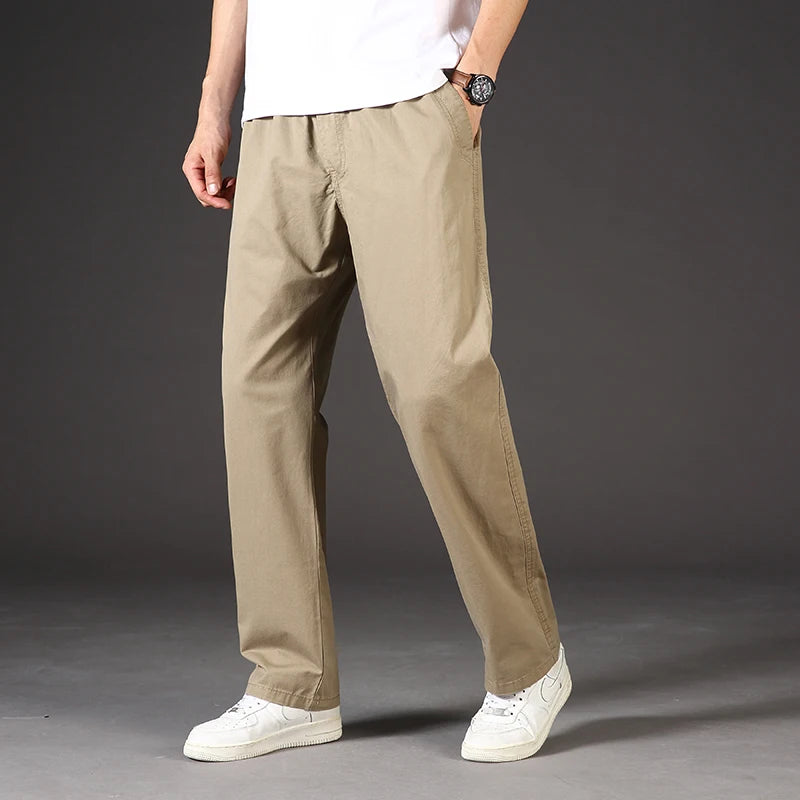 Big Size Men's Cargo Pants Casual Loose Straight Pants Cotton Long Trousers Zipper Pockets Mens Jogger Pants 5XL 6XL