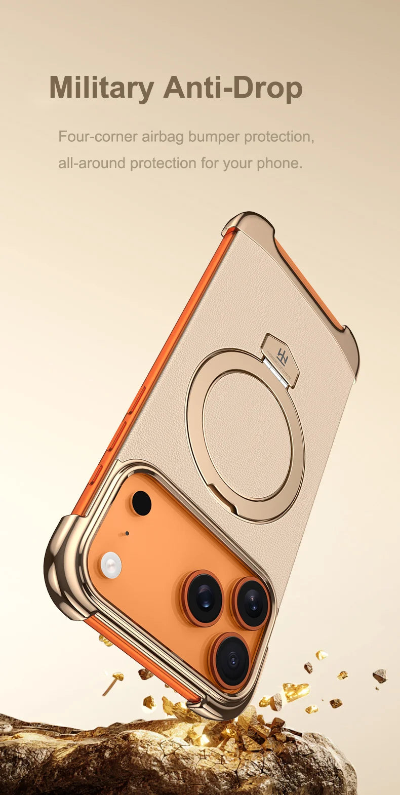 Luxury Leather Ultra Thin Frameless Magnetic Case For iPhone 17 16 15 14 13 Pro Max 17Air 17Pro Metal Bracket Anti-Drop Bumper