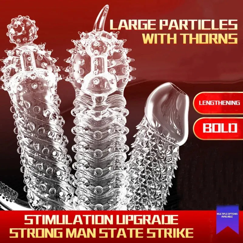 Male Crystal Wolf Teeth Condom Transparent Models Phallus Set Penis Ring Couples Adult Sex Supplies Erotic Toys