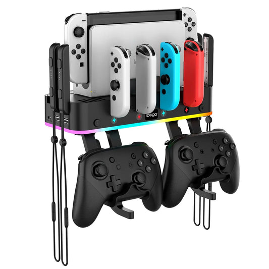 IPEGA PG-SW107 RGB Switch Wall Mount with Joy-Con Charger, Switch Holder for Nintendo Switch / OLED with Switch Organizer