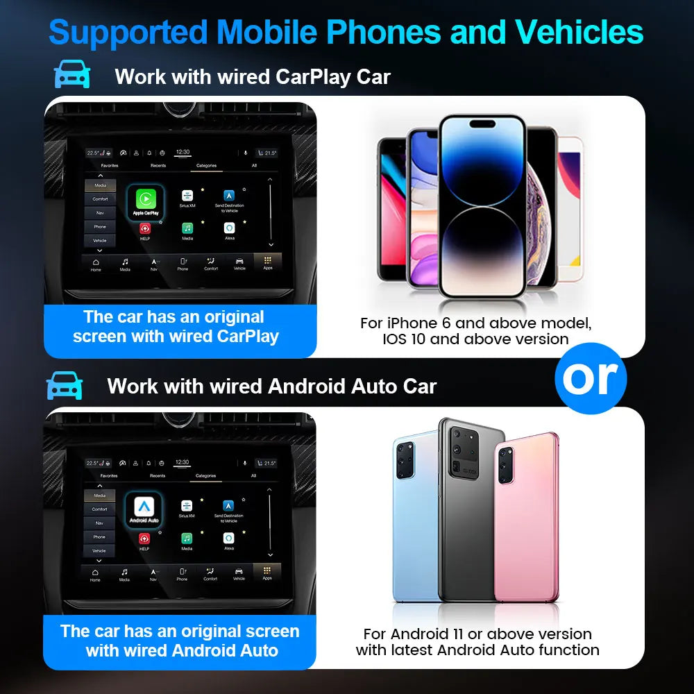 TIMEKNOW NEW Wireless CarPlay Android Auto Adapter Wired to Wireless 2 in 1 Mini Car Ai Box for Audi Toyota VW Peugeot