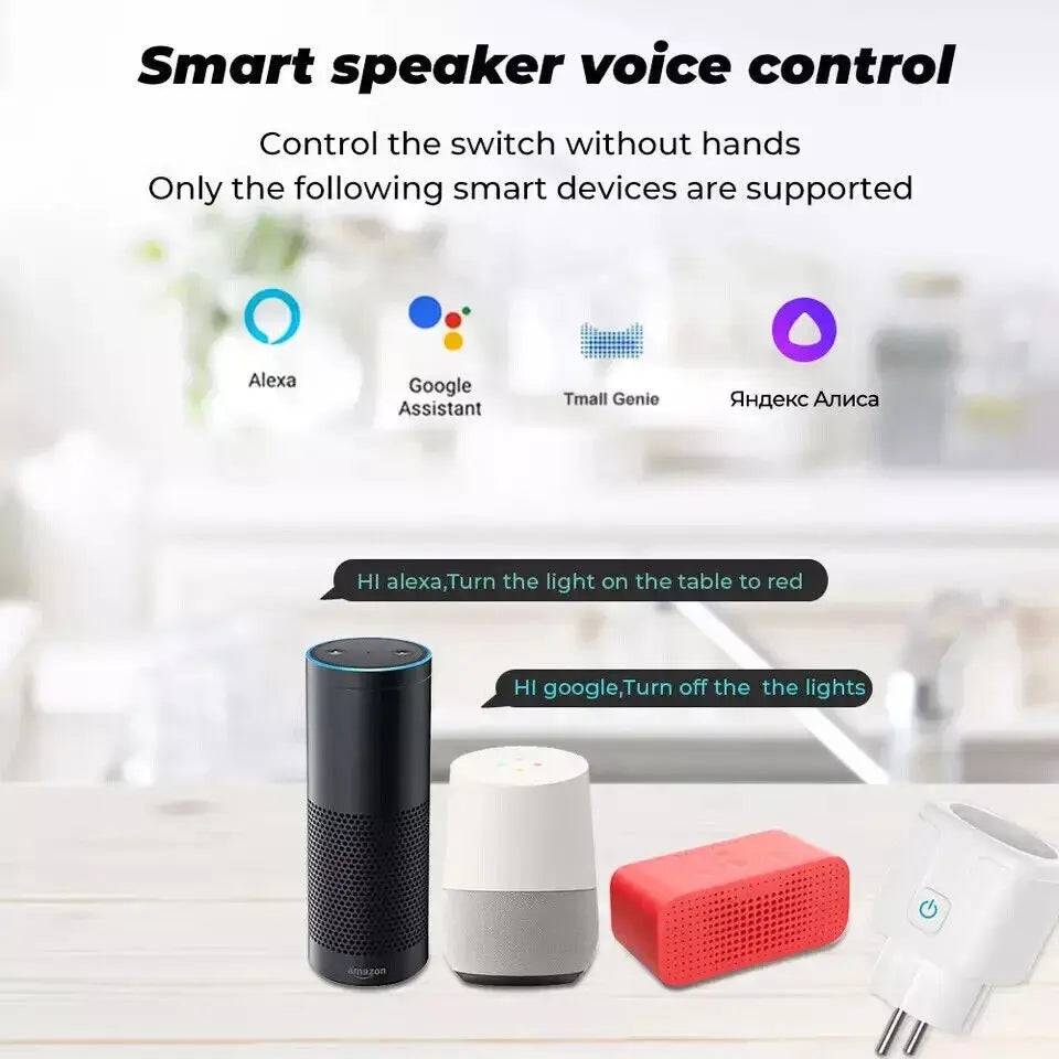 Smart Socket EU 16A 20A AC100-240V Tuya Wireless Wifi Plug Power Monitor Timing Outlet Smart Home Voice Control for Alexa Google