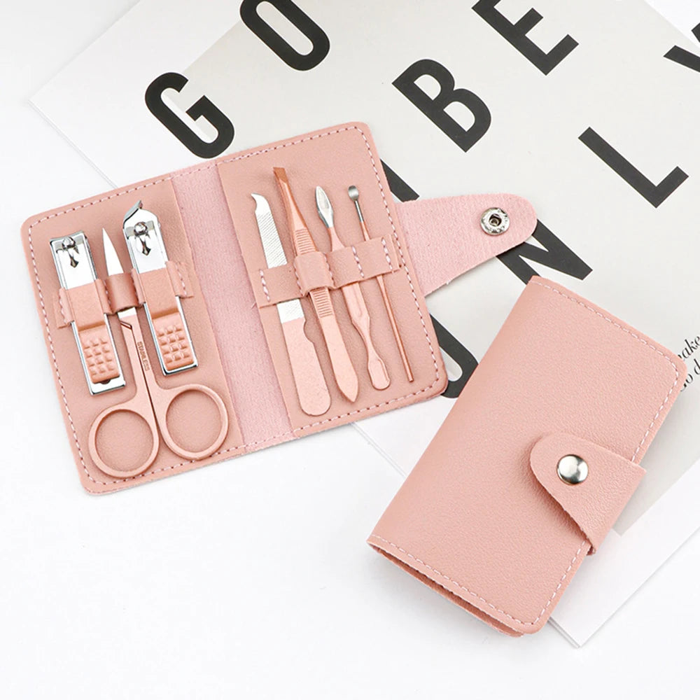 7pcs Nail Care Cutter Scissor Tweezer Clipper Manicure Pedicure Kit Set With Colorful PU Leather Case
