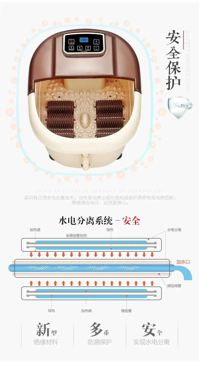 Electric Foot Spa Full-Automatic Massage Home Surfing Foot Bath Vibration Soaking Heater Foot Therapy Machine