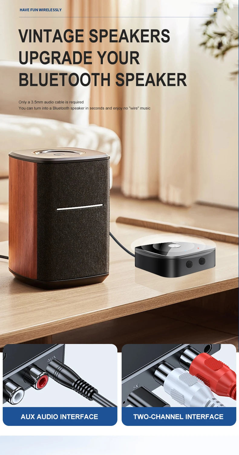 Bluetooth5.3 Wireless Adapter USB/RCA/3.5mmAUX Audio Receiver NFC Connection With Remote Control For Car Kit Speakers Headset
