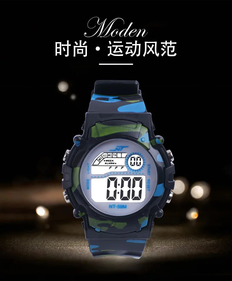 2023 New Boys Sports Military Kids Digital Watches Student Childrens Watch Fashion Luminous LED Alarm Camouflage Girls Clock