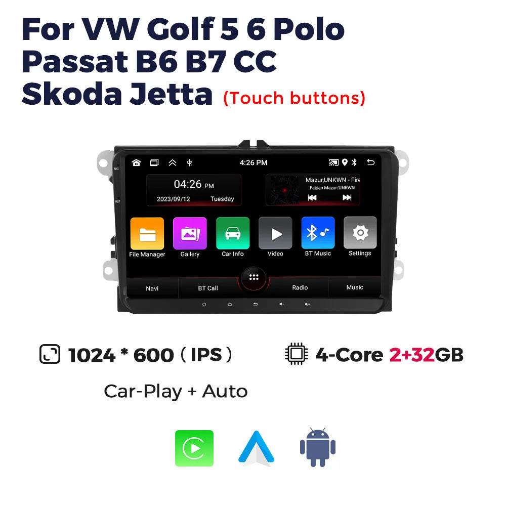 7/8/9" Android13 BT GPS Car Multimedia Radio for Volkswagen VW Golf 5 6 Polo Passat B6 B7 CC Skoda Jetta Tiguan Touran GOLF POLO