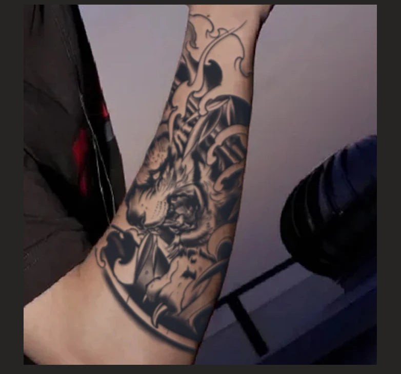 1pc Descending Tiger Arm Waterproof Temporary Tattoo, Lasting 1-2 Weeks, Realistic Semi-Permanent Fake Tattoo