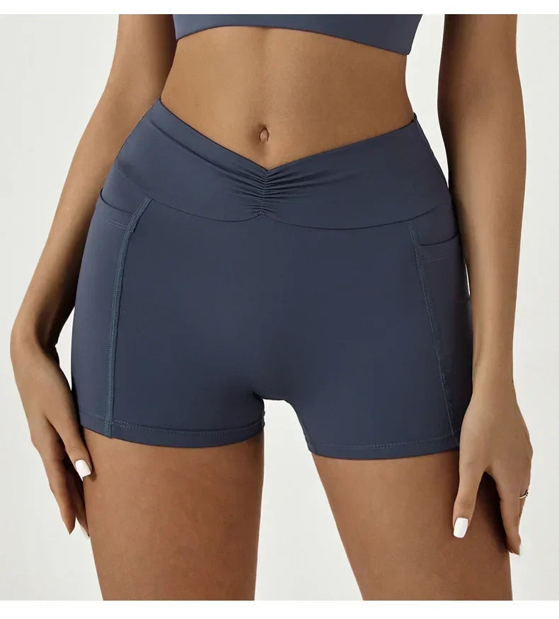 Tight Fitting Hip Yoga Shorts Pockets Women High Waisted Fitness Outdoor Leggings Scrunch Lifting Yoga Biker Shorts