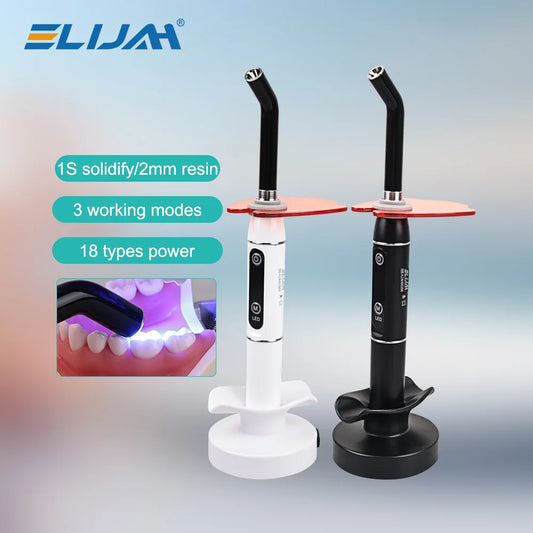 ELIJAH Cordless LED Curing Light Photopolymerizer 1200-2000 MW/cm Wireless Dental Resin Cure Device Dentistry Instrument
