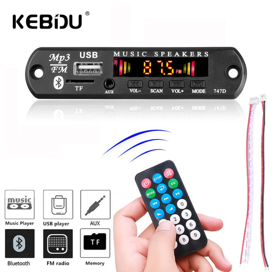 Kebidu 6V-24V Bluetooth 5.0 Car Kit Wireless MP3 Decoder Board Audio WMA Car Music Player Module Lossless Audio USB AUX TF Radio