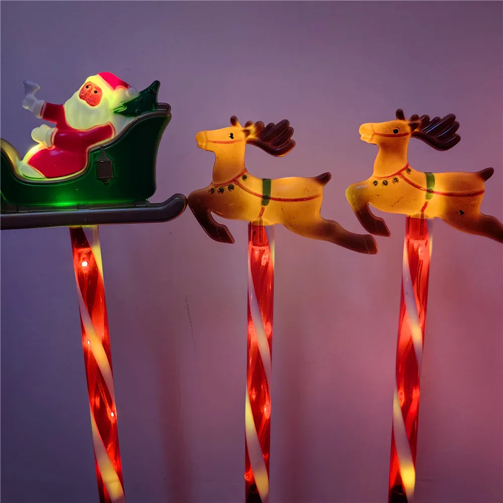 5pcs Solar LED Christmas Lights Set Santa Reindeer Design for Outdoor Patio Garden Lawn Decor Holiday Lights Waterproof 136