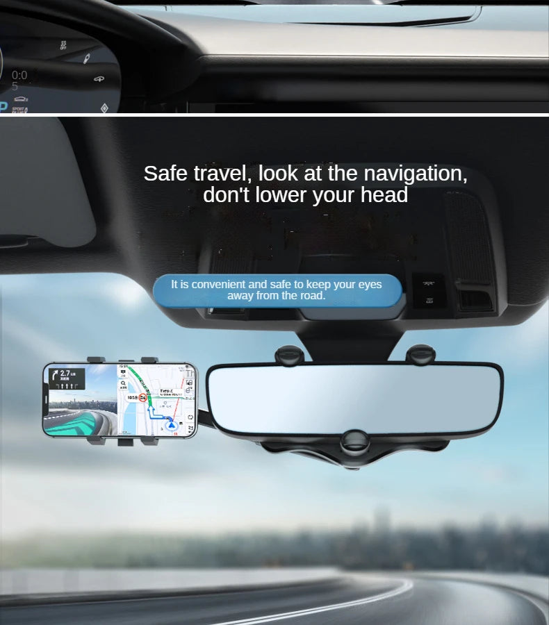 Car Phone Holder 360° Rearview Mirror Phone Holder Auto Rearview Mirror Seat Hanging Clip Bracket Cell Phone Holder for Car