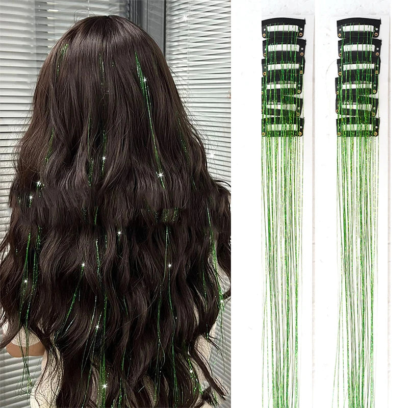 12pcs Per Pack of BB Hair Clips,Shiny Metallic Hair Extensions with Clips,Synthetic Hair, Sparkling Hair Accessories for Women