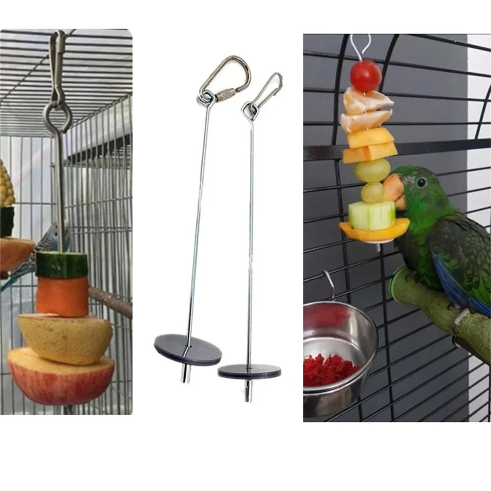 2024 Pet Parrots Birds Feeder Food Holder Support Stainless Steel Spear Stick Fruit Anti-stick Skewers Bird Supplies Cage