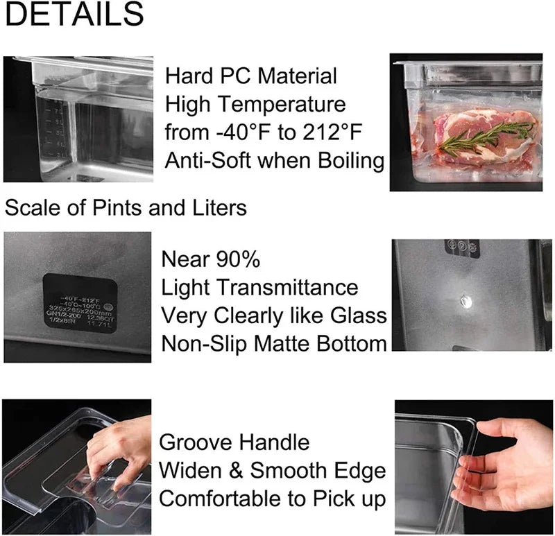 Sous Vide Cooker machine 11L Container with Stainless Steel Rack Detachable Dividers Separator Slow Cooker Kits Accessories