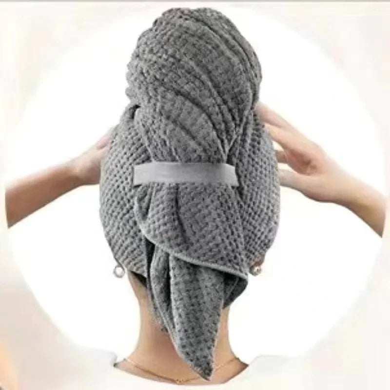 Microfiber Hair Towel Extra Large Wrap Quick Dry Hair Towel Wrap With Elastic Band , Ultra Absorbent Soft Hair Towel Wrap Turban