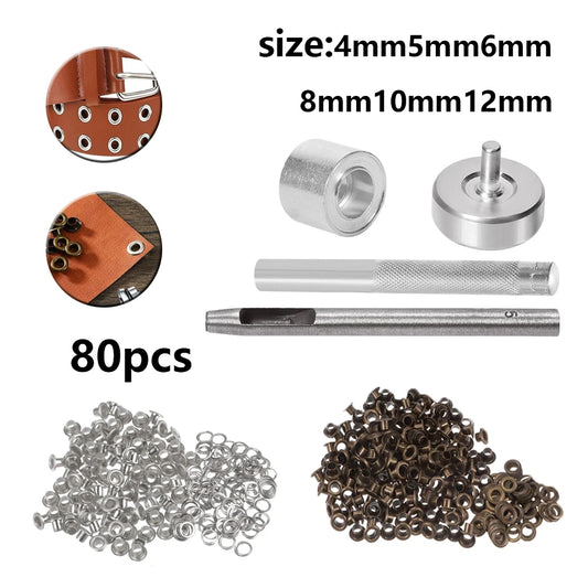80sets Metal Eyelet Grommet Punch Installer Tool Set for Belt Clothes Canvas Curtains Shoes Tent 4mm 5mm 6mm 8mm 10mm 12mm