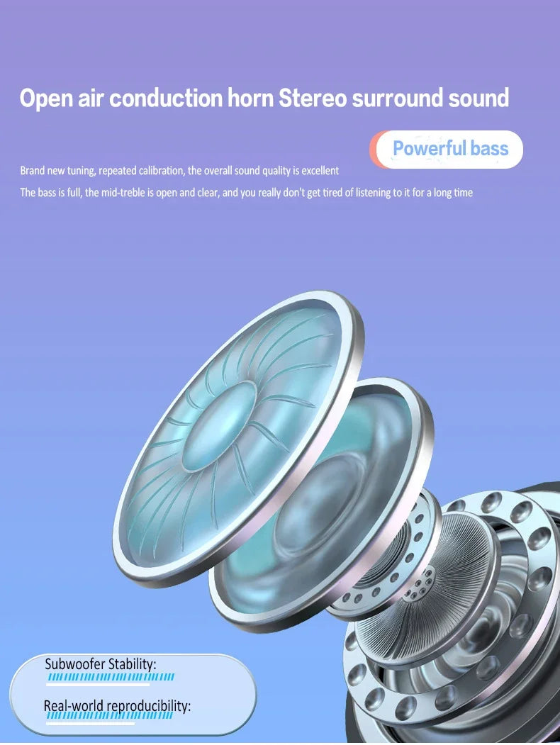 Wireless Bluetooth 5.3 Headphones Air-Conduction Waterproof Headset Stereo Over-Ear Sports Earphones Earbuds with Mic