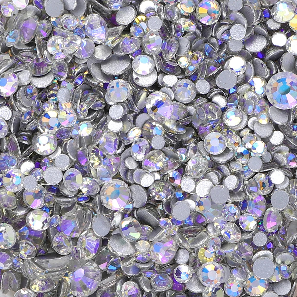 QIIY 1440Pcs Mix Size SS3-SS20 Clear Crystal FlatBack Rhinestones Non-Hotfix Glass Decorations DIY Glitter Stones 3D Nail Art