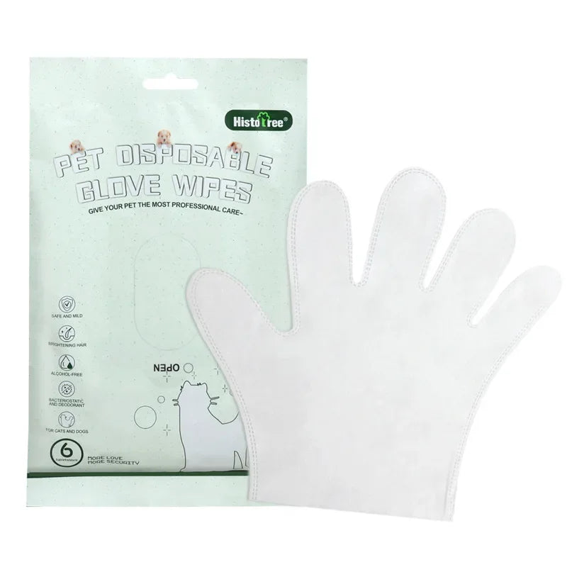 6pcs Pet Disposable Gloves Dog Bath Cleaning Wipes Mild Deodorizing Full Body Special Cleaning Gloves Cat Grooming Supplies