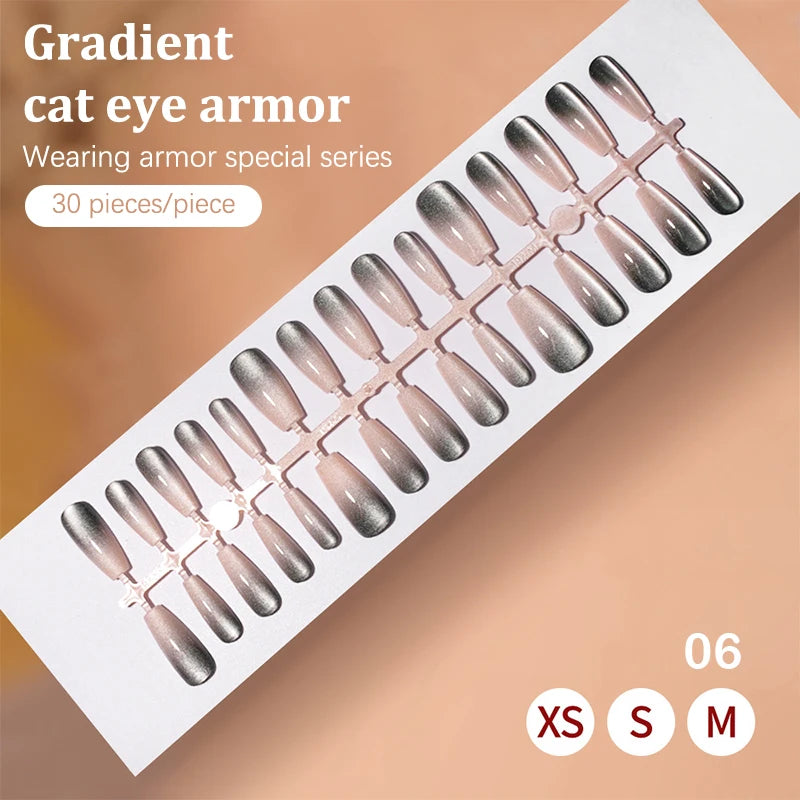 30Pcs Fake Nails French Style Gradient Cat Eyes Press On Full Cover Artificial Three Sizes Available False Nails Nail Enthusias