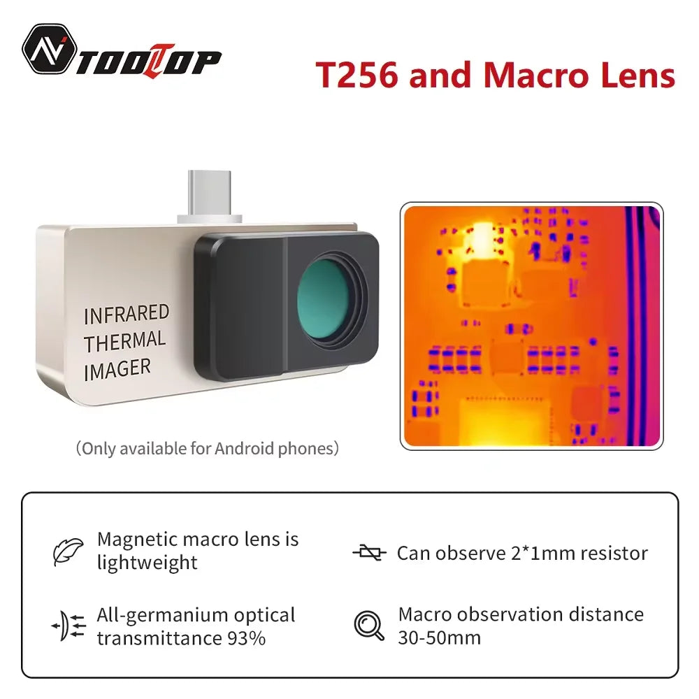TOOLTOP T256 Thermal Camera 256*192 Type-c Infrared Camera 25Hz High Refresh Rate Thermal Imager for Industrial Heating Repair