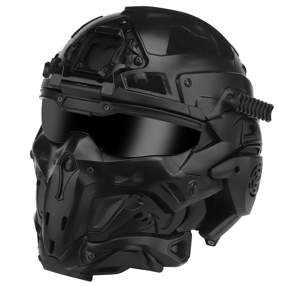 Assault I Airsoft Helmet Full Face, Tactical Helmet with HD Headset Anti-Fog Fan 2 Pairs Lens Flip Mask for Outdoor CS