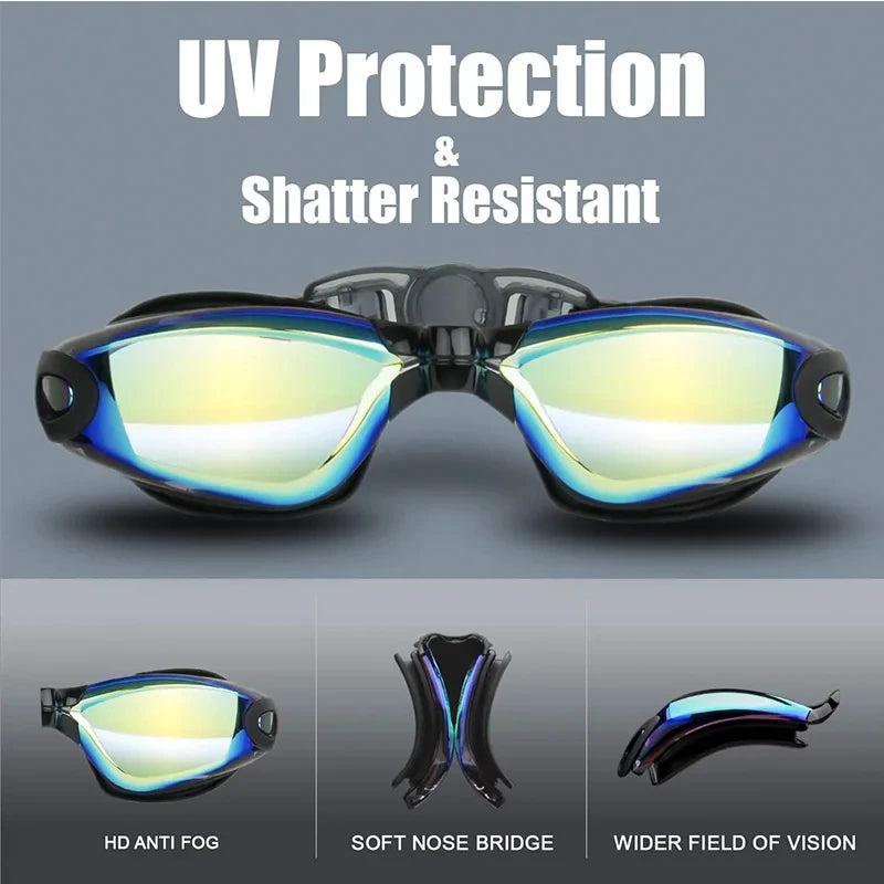 Swimming Goggles For Men Women Anti-Fog Uv Prescription Waterproof Silicone Adjust Swim Pool Eyewear Adults Kids Diving Glasses