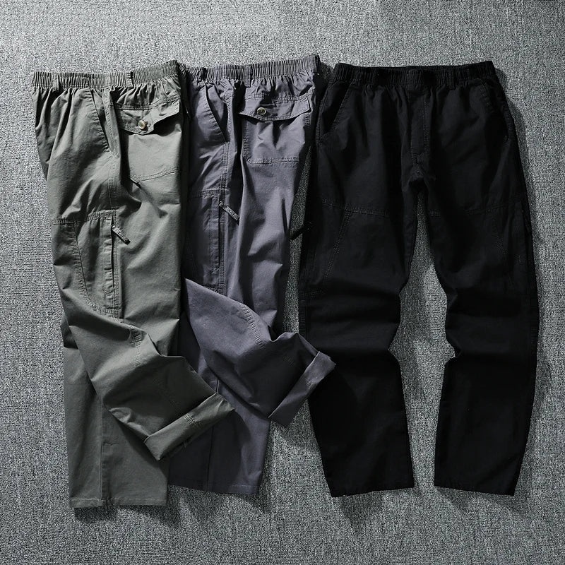Men Trousers Casual Jogger Pants Elastic Waist Long Pants Zipper Pockets Cotton Overalls High Quality Work Pants