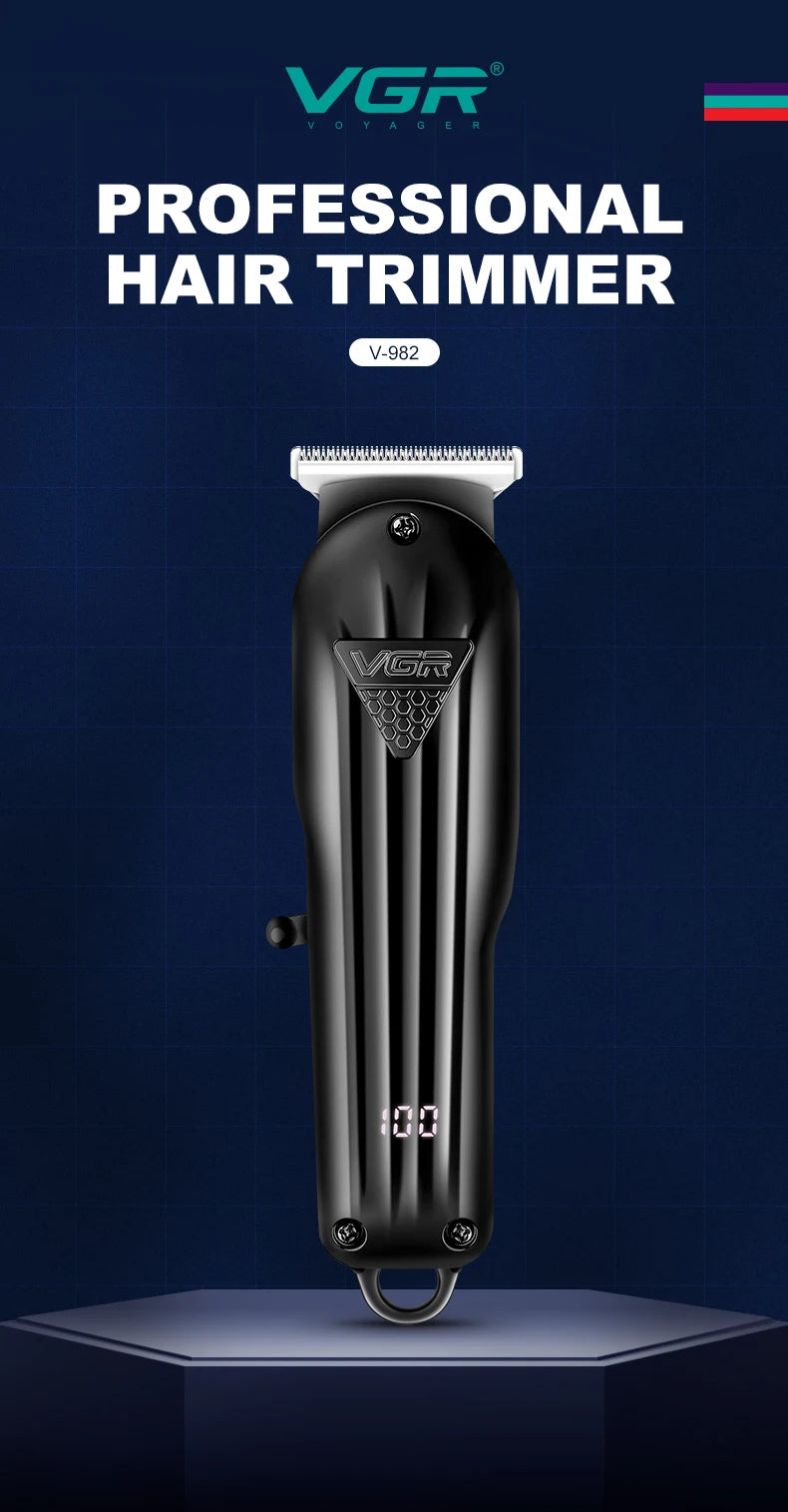 VGR Hair Clipper Professional Hair Cutting Machine Rechargeable Barber Hair Trimmer Cordless Haircut Clipper for Men V-282 V-982